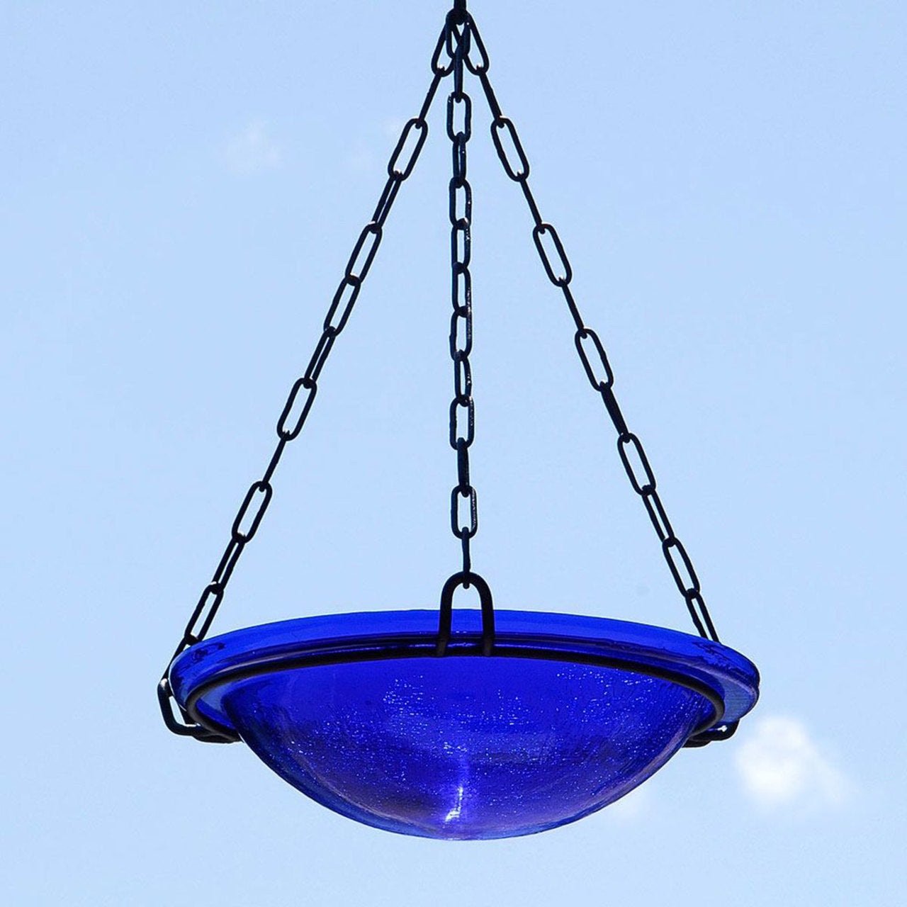 12" Crackle Glass Hanging Birdbath - Cobalt Blue