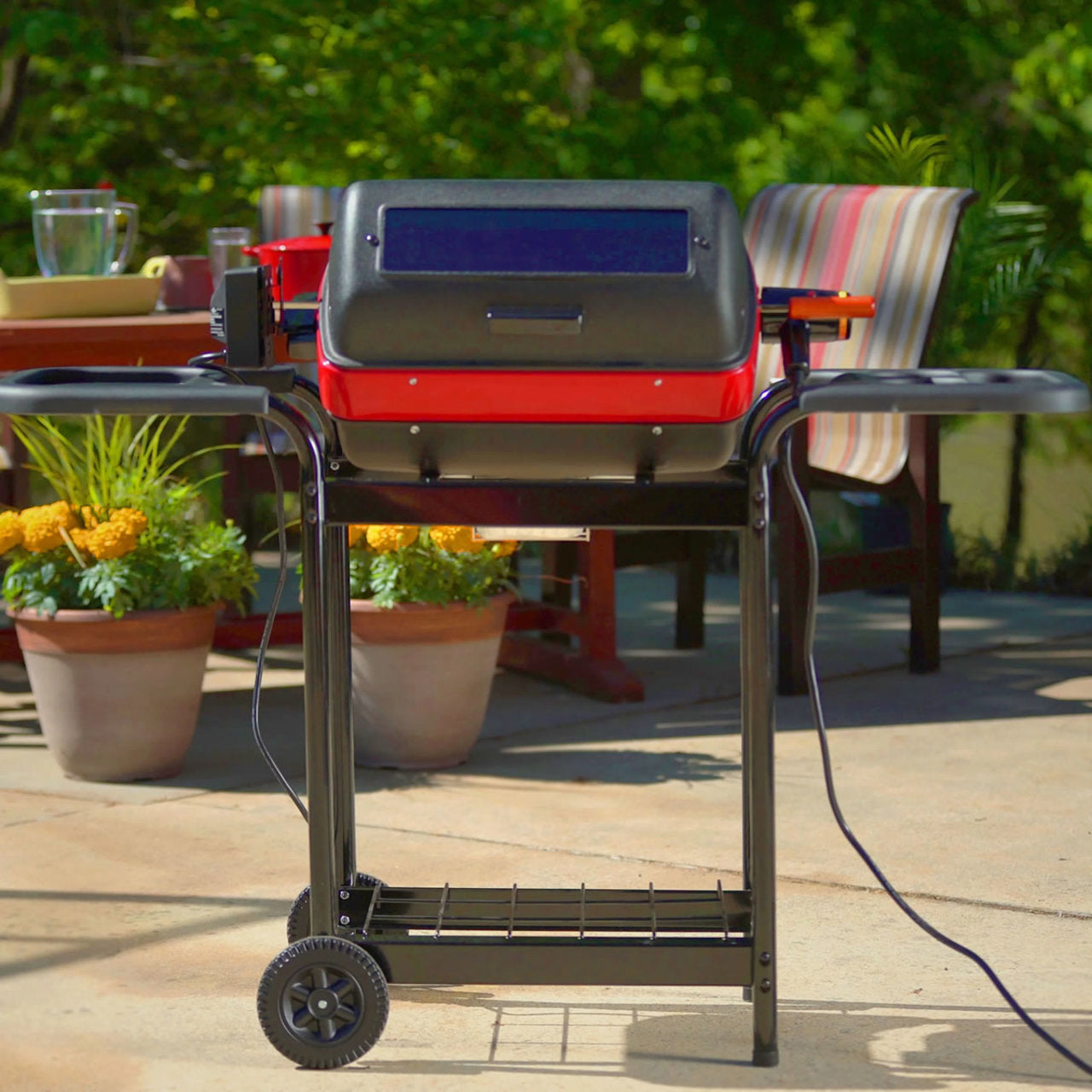 Americana 3-Zone Cart Electric Grill with Polymer Side Tables & Rotisserie - 9359U8.181