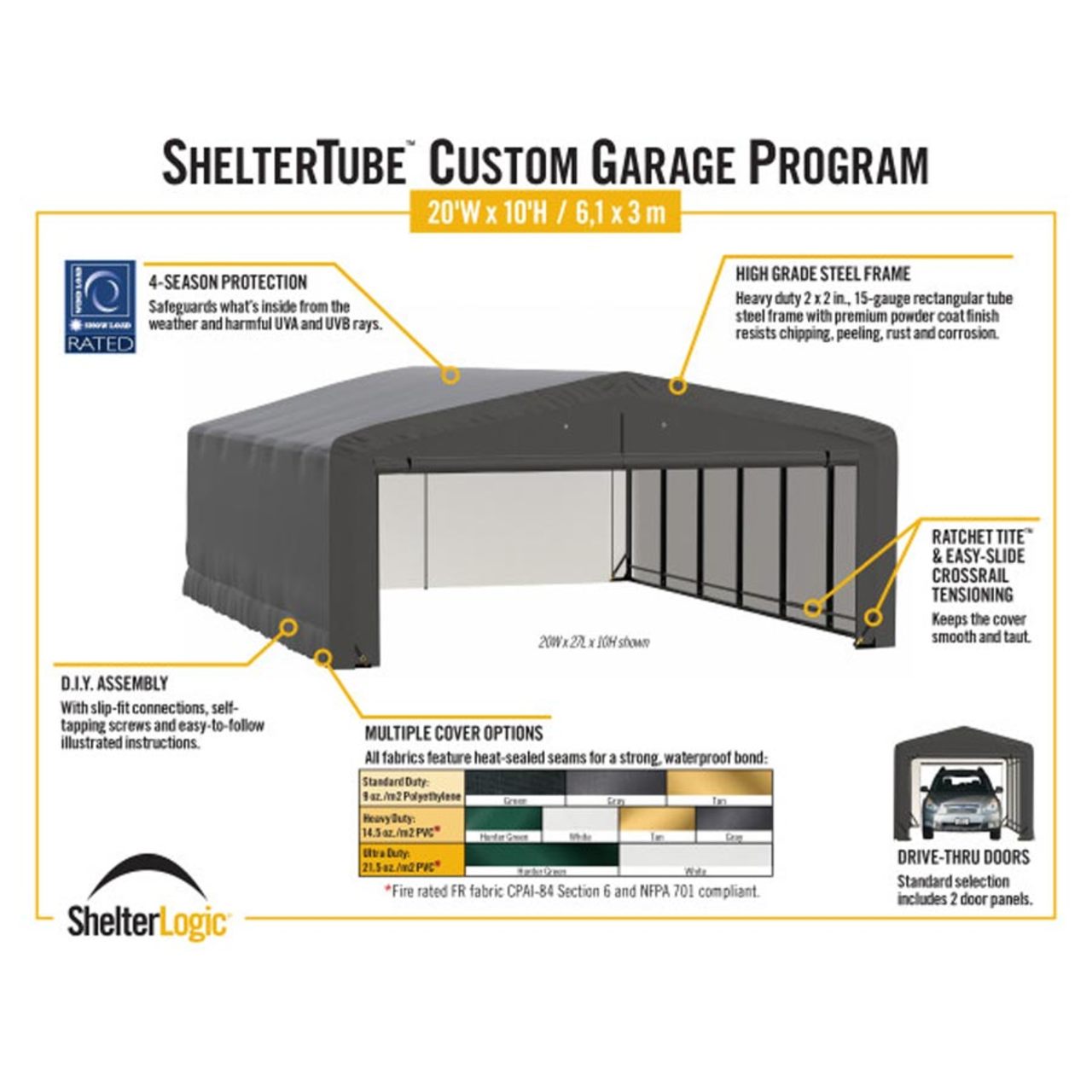 ShelterTube 20' x 18' x 10' Wind & Snow-Load Rated Garage - Gray