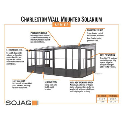Charleston 10' x 16' Wall Mounted Solarium - Gray