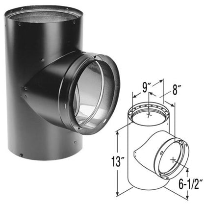 8" DVL Double-Wall Black Tee with Clean-Out Cap - 8DVL-T