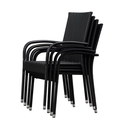 Set of 4 Outdoor Wicker Chairs - Black
