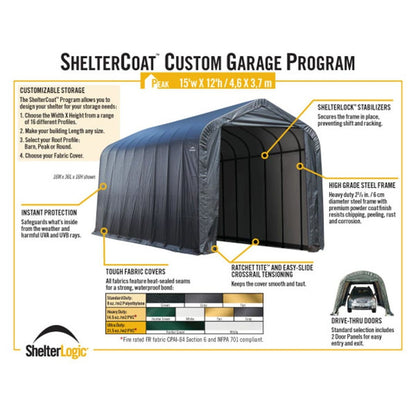 ShelterCoat 15 x 28 Garage With Peak Roof - Gray