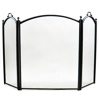 3 Fold Large Diameter Fireplace Screen - Black