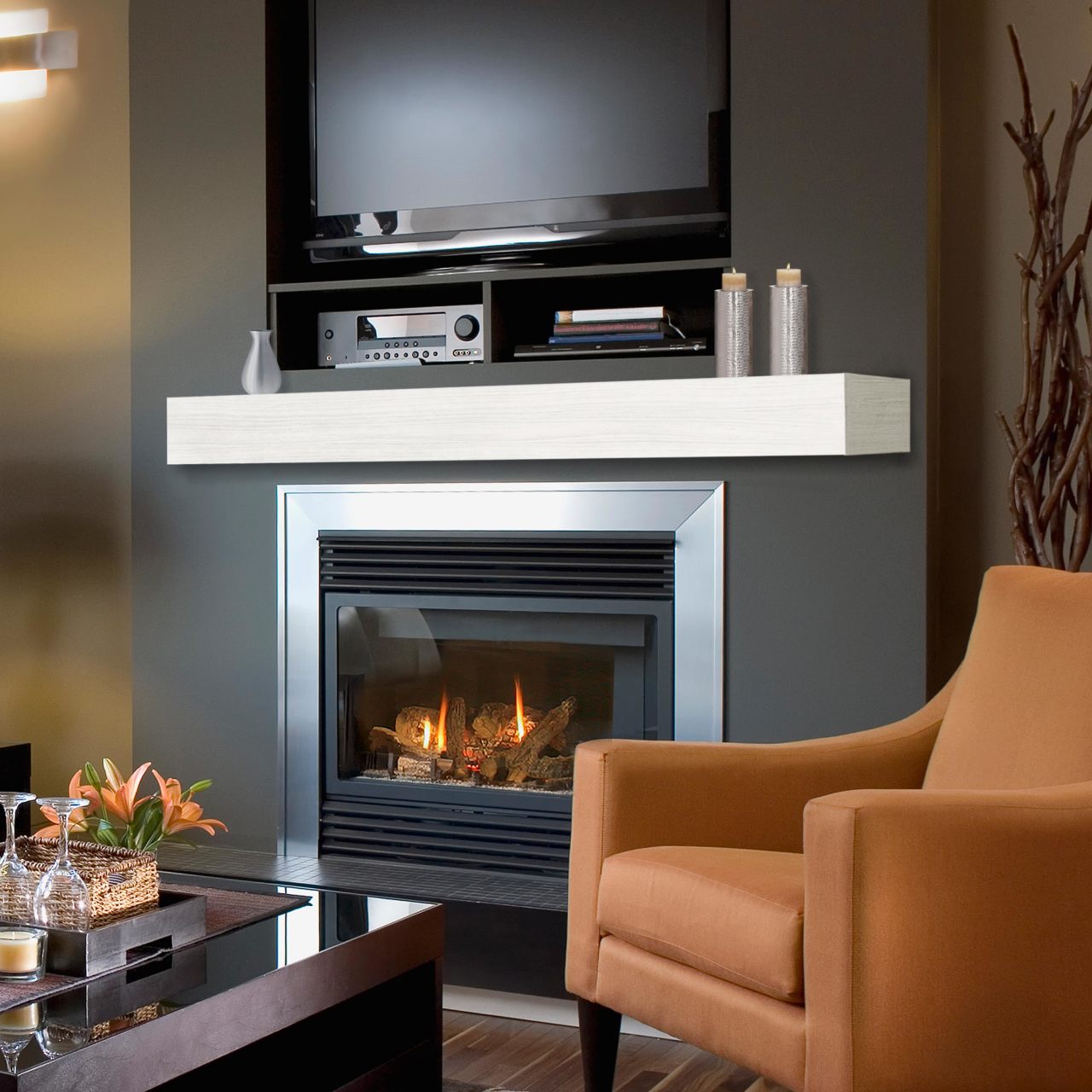 48" Zachary Non-Combustible Fireplace Shelf by Pearl Mantels - Whitewash Finish