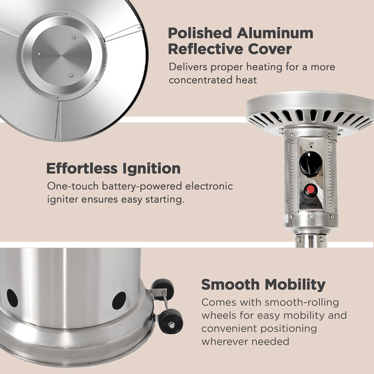 Fire Sense Stainless Steel Patio Heater with LED Table - 65046