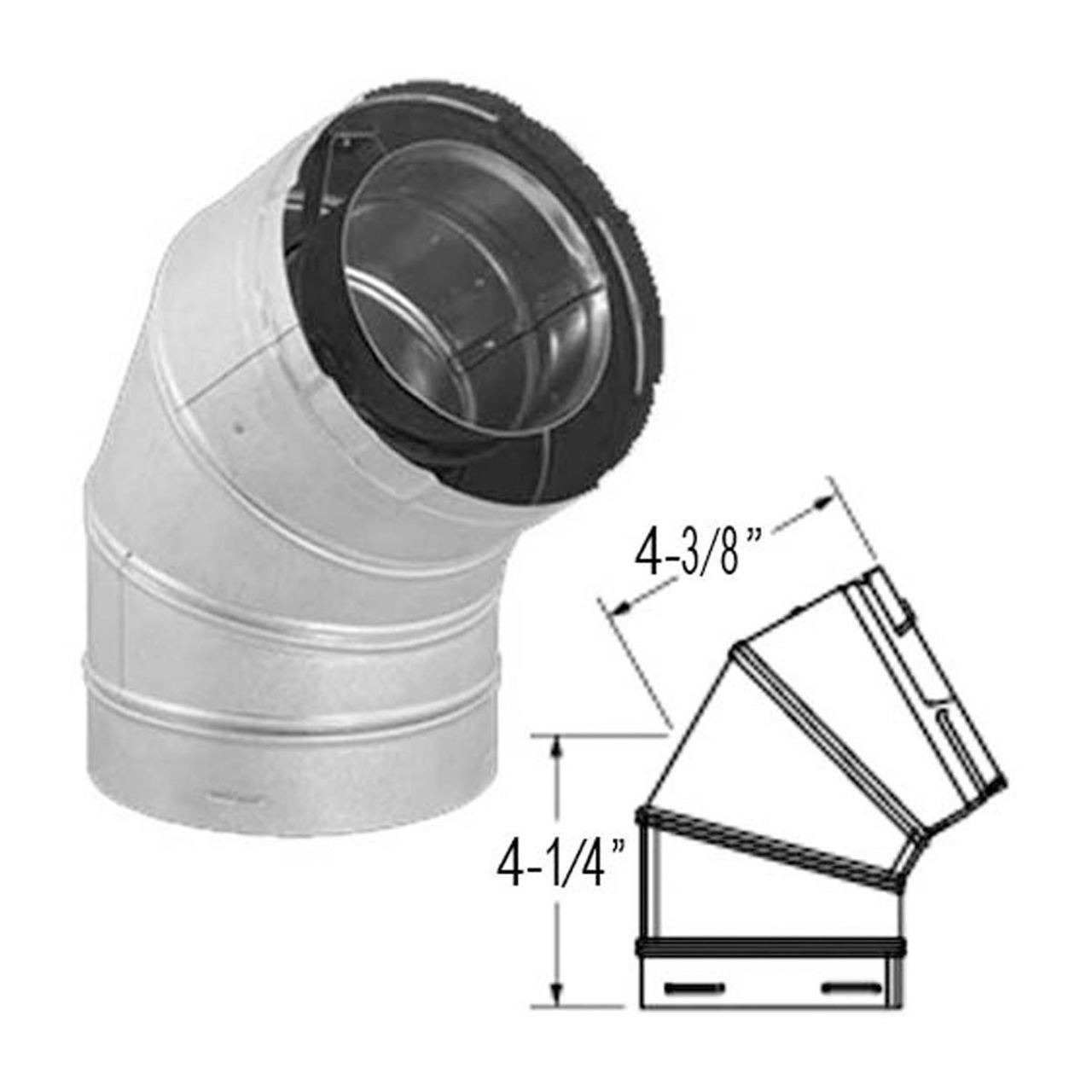4" x 6 5/8" DirectVent Pro 60 Degree Non-Swivel Elbow - Galvanized - 46DVA-E60