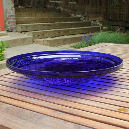 14-in. Cobalt Blue Crackle Glass Bowl Birdbath