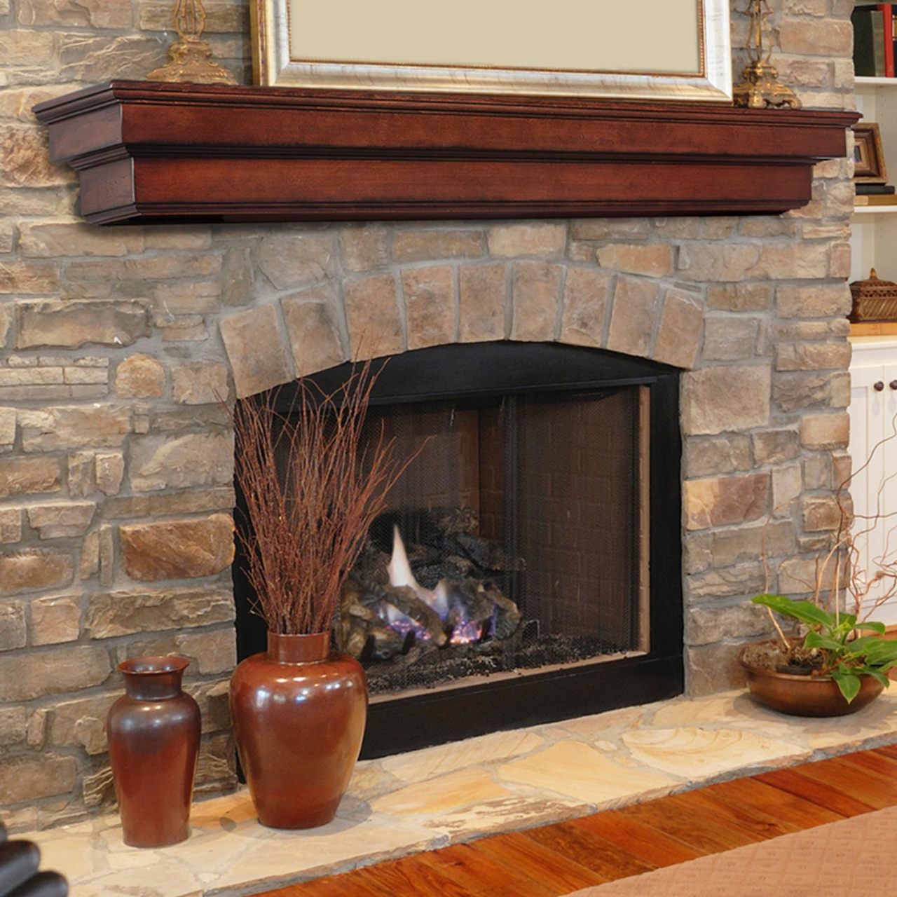 72" Auburn Distressed Cherry Finished Fireplace Shelf by Pearl Mantels