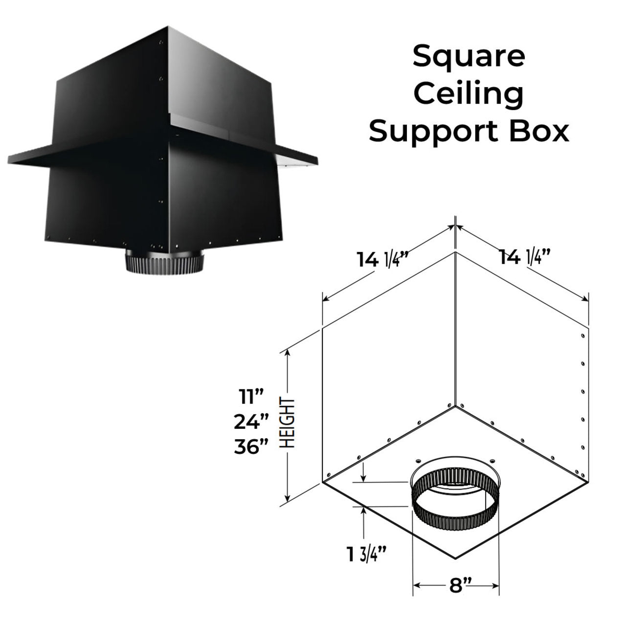 DuraTech 8" Diameter 11" Square Ceiling Support Box - 8DT-CS11-2
