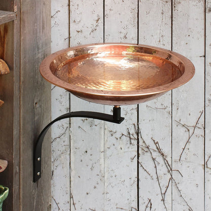 13" Hammered Copper Birdbath with Wall Mount Bracket