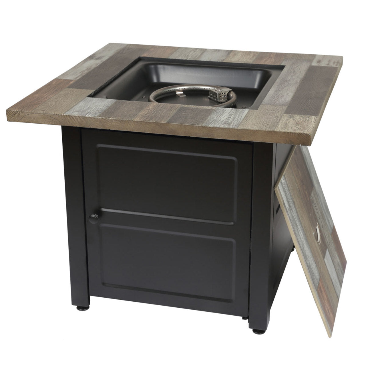 The Cayden - 30" Square Gas Outdoor Fire Table w/ Printed Cement Resin Mantel - Brown