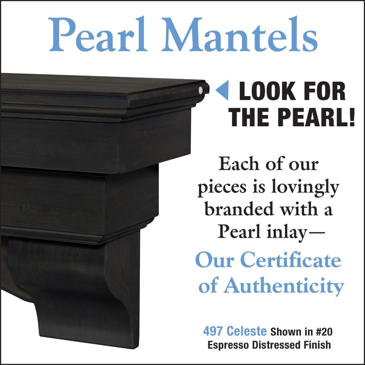 72" Celeste Fireplace Shelf by Pearl Mantels - Espresso Distressed Finish