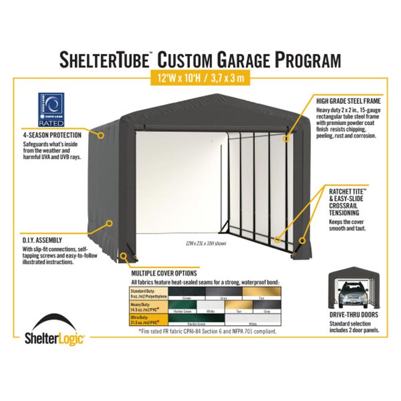 ShelterTube 12' x 27' x 10'  Wind & Snow-Load Rated Garage - Gray