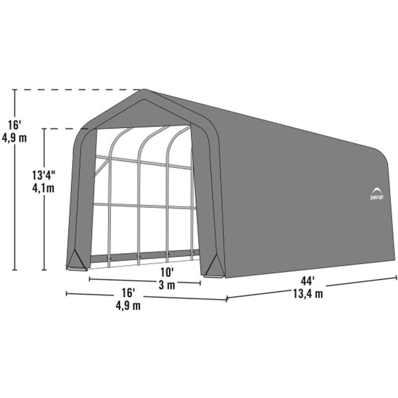 ShelterCoat 16' x  44' Garage With Peak Roof - Green