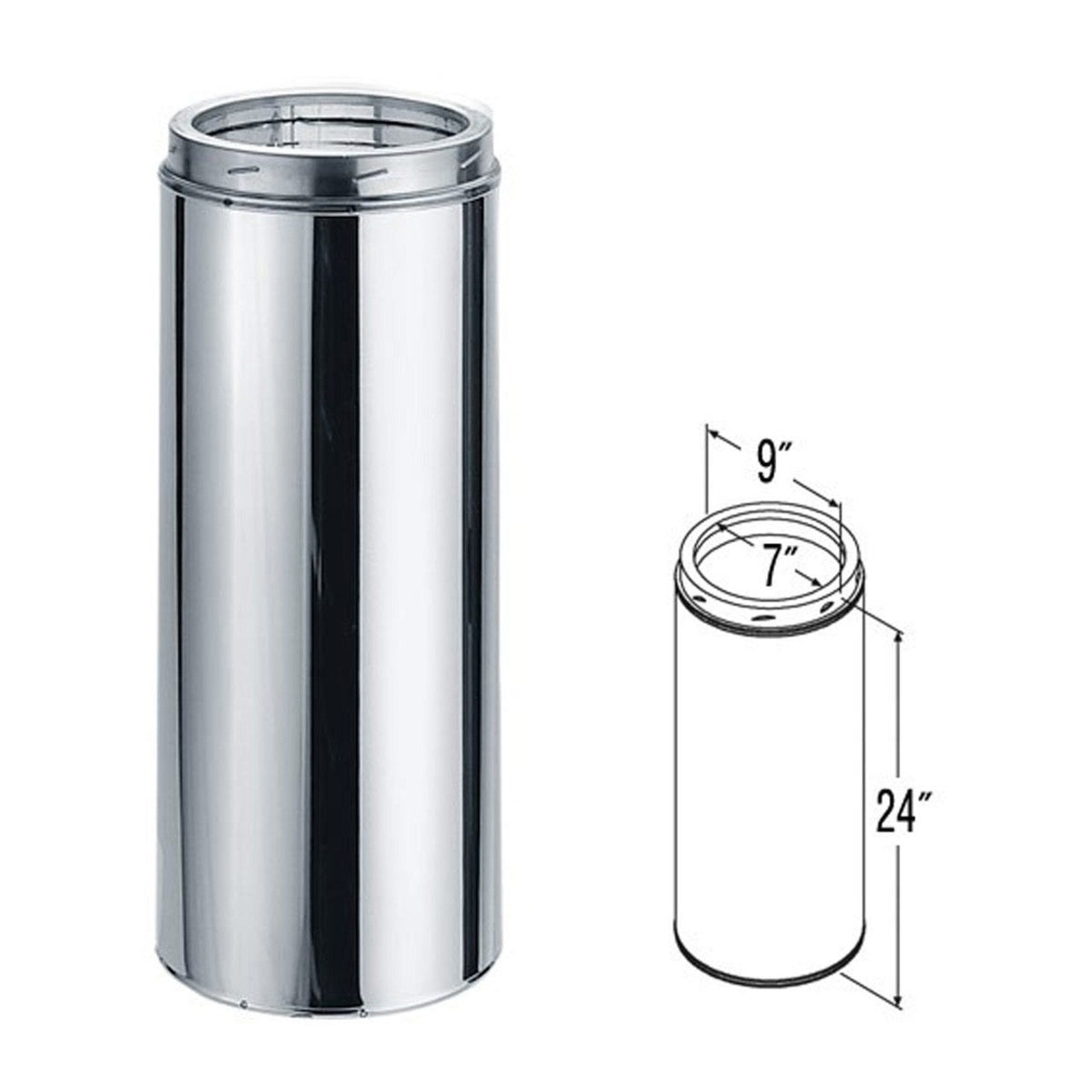 7" x 24" DuraTech Stainless Steel Chimney Pipe - 7DT-24SS