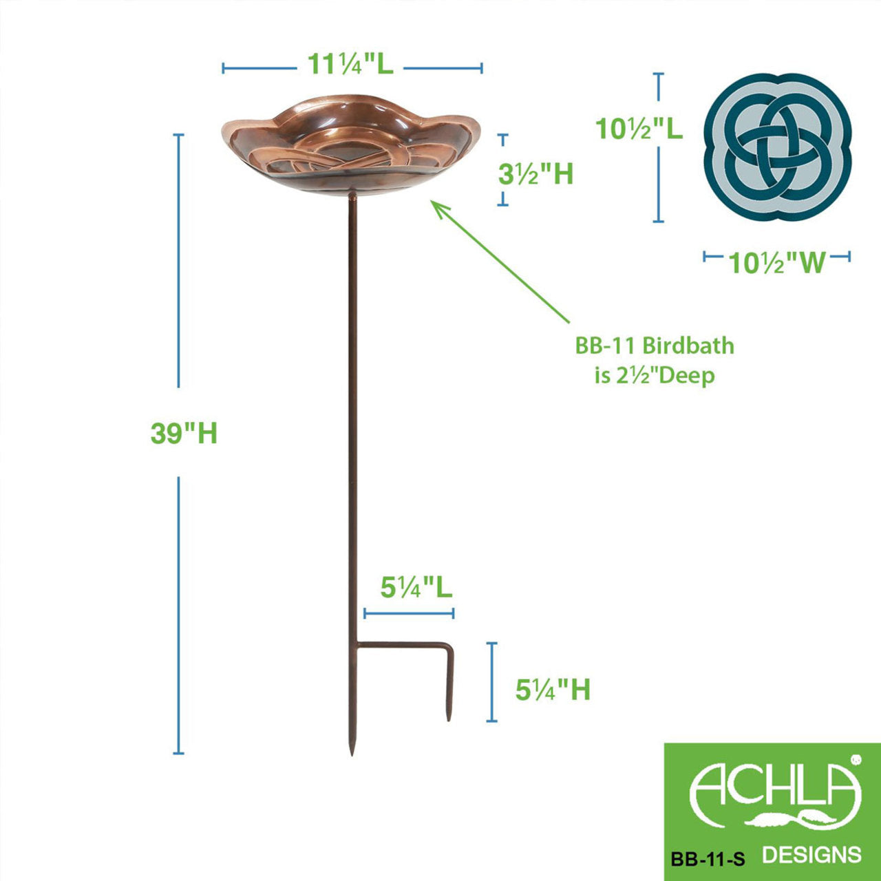 10.5" Dara Knot Staked Birdbath - Copper