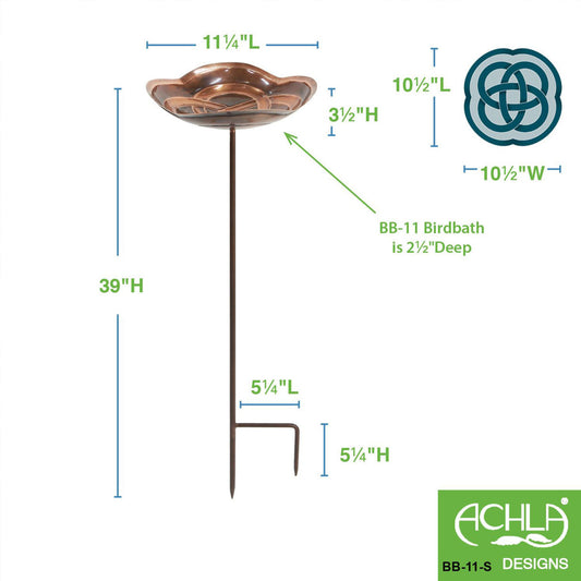 10.5" Dara Knot Staked Birdbath - Copper