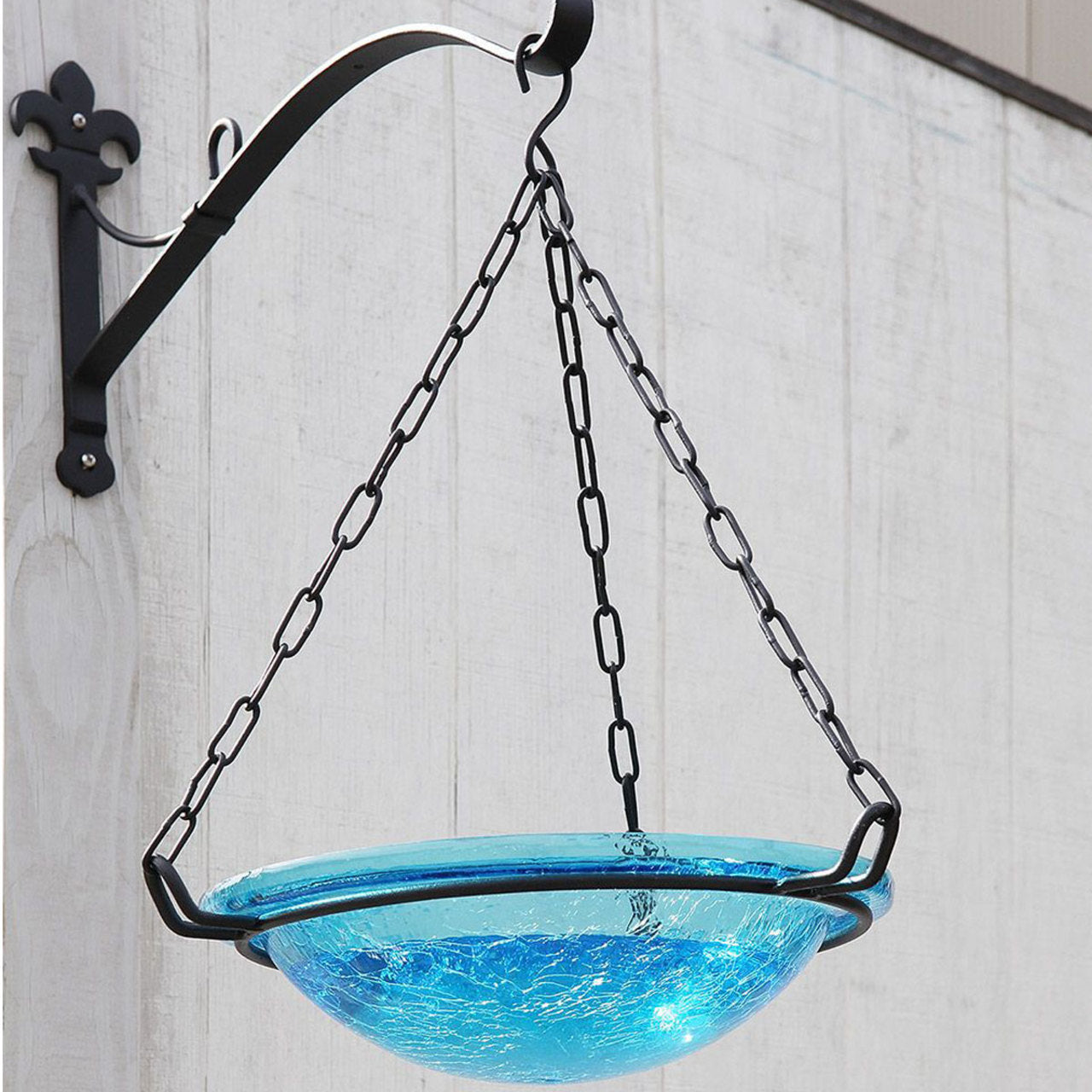 Crackle Glass Hanging Birdbath- Teal