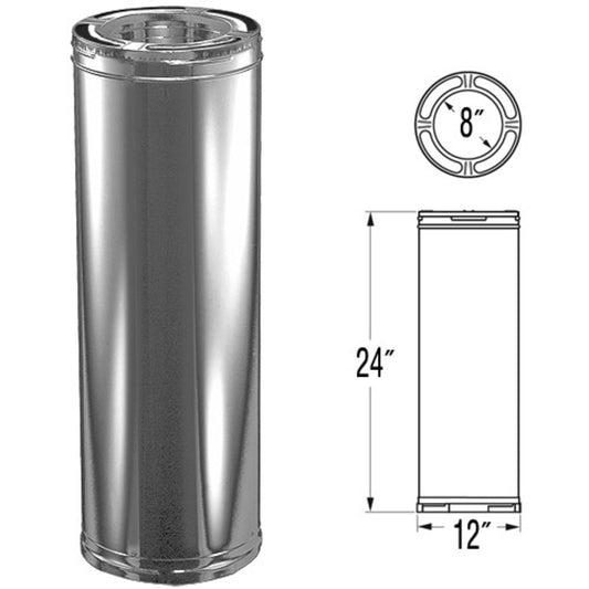 8" x 24" DuraPlus Stainless Steel Chimney Pipe - 8DP-24SS
