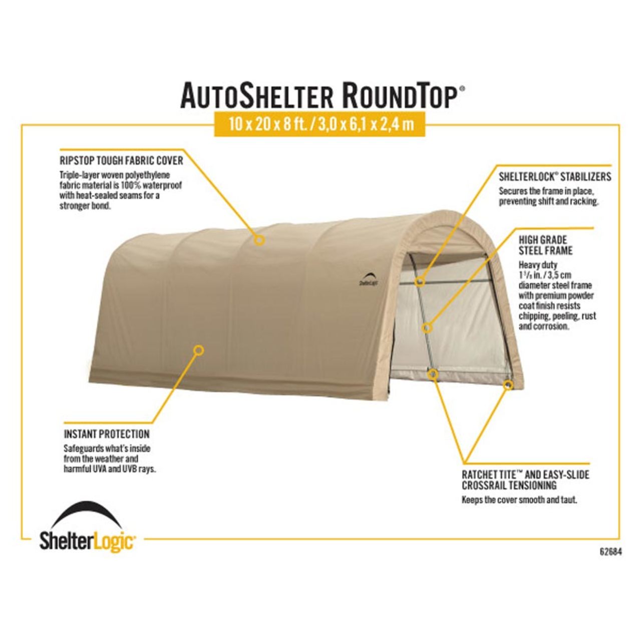 AutoShelter 10' x 20' Tan Roundtop Garage