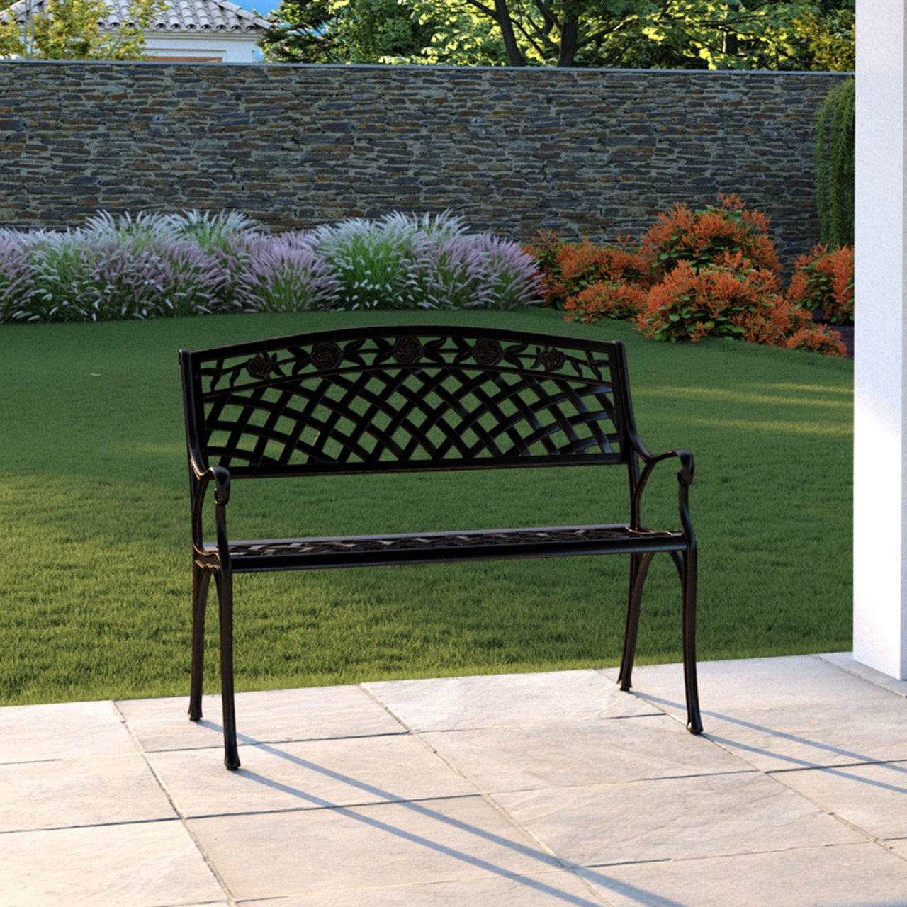 Scarlet Aluminum Patio Bench In Antique Bronze