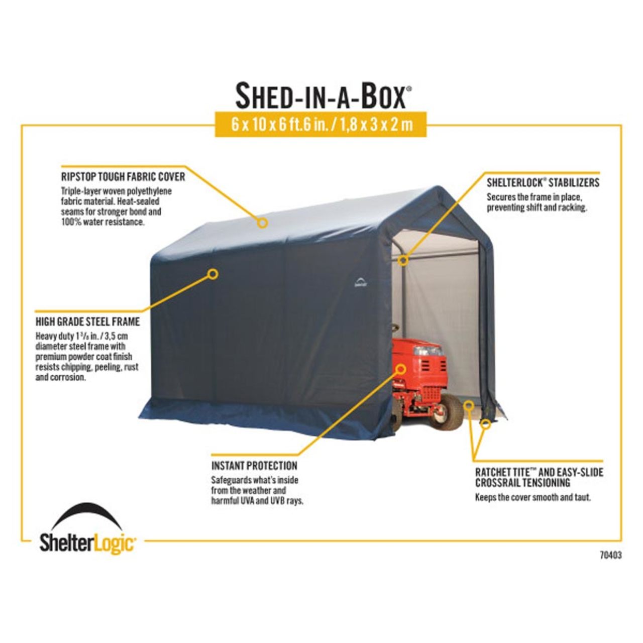 6' x 10' x 6' 6" Gray Shed-in-a-Box with Peak Roof