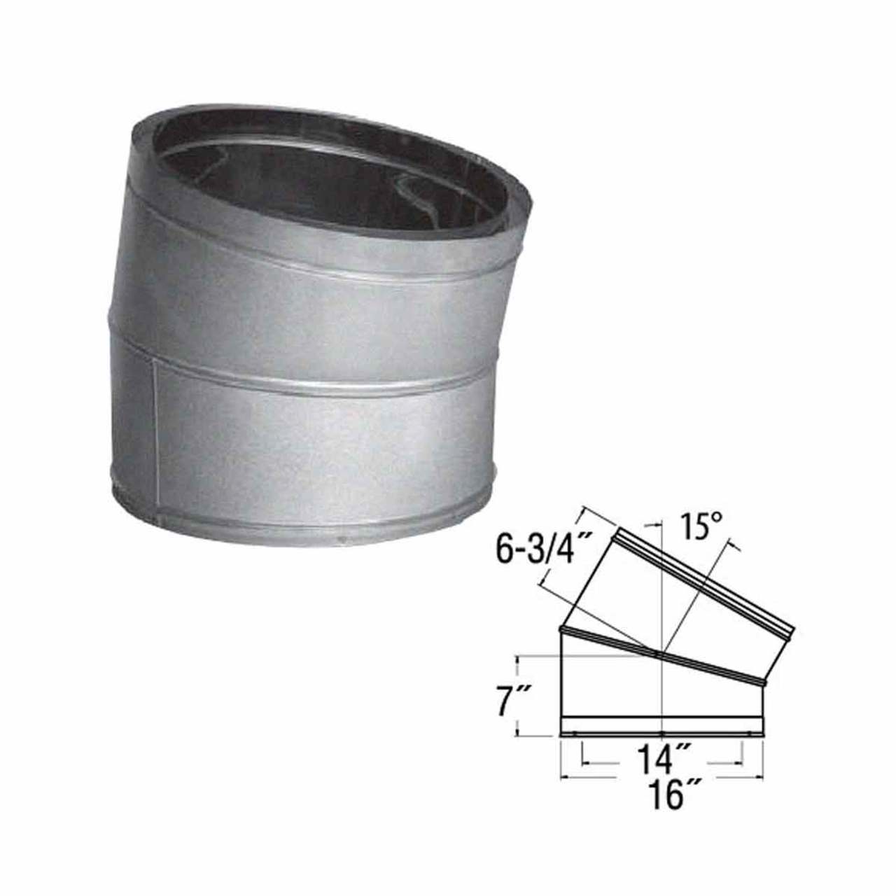 14'' DuraTech 15 Degree Galvanized Elbow - 14DT-E15