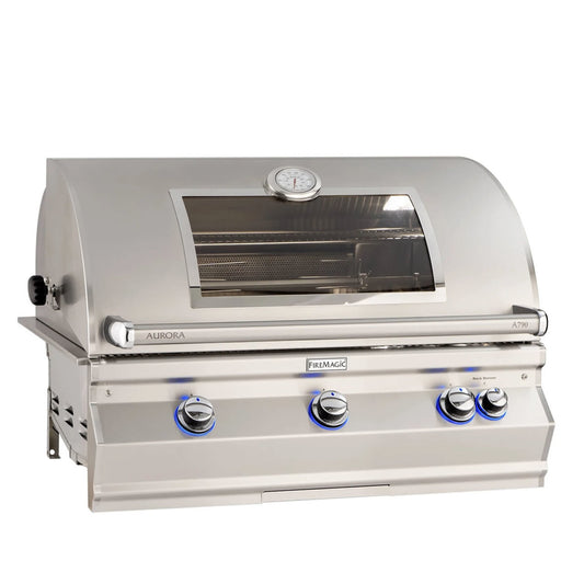 FireMagic A790i Aurora 36" Built-In Grill with Rotisserie Backburner and Magic View Window, NG-LP - A790I8EA-W