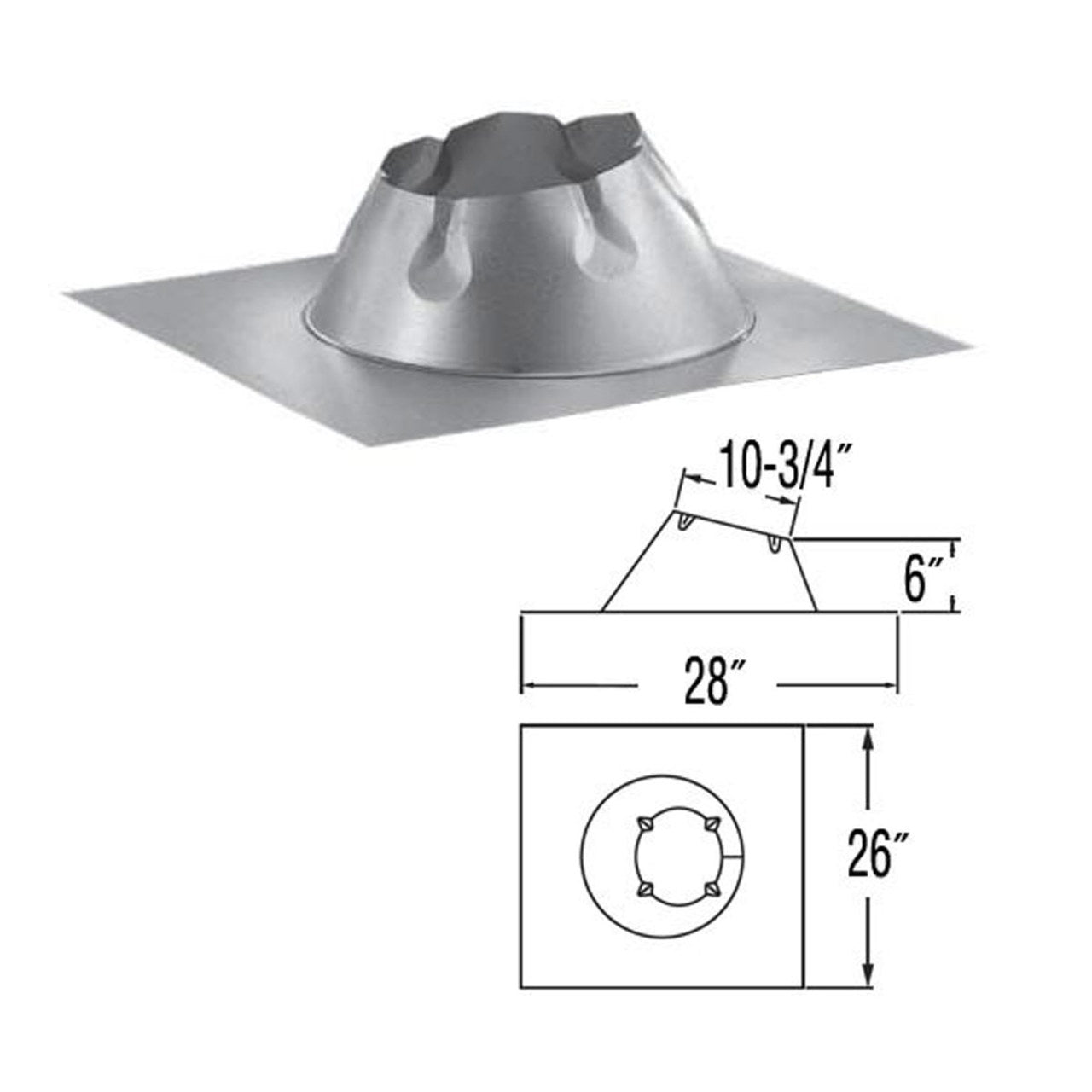 DuraPlus 6'' 0/12 - 6/12 Metal Roof Flashing - 9049DSA | Chimney