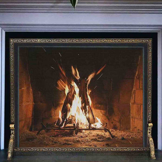 Pilgrim 39" x 31" Antique Brass Bay Branch Embossed Fireplace Screen