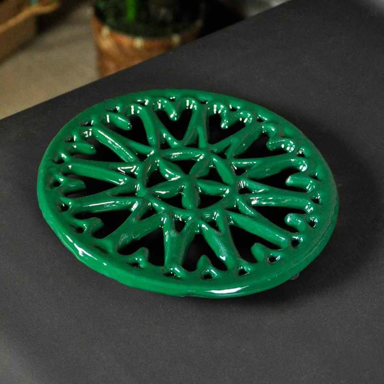 7" Green Porcelain Trivet