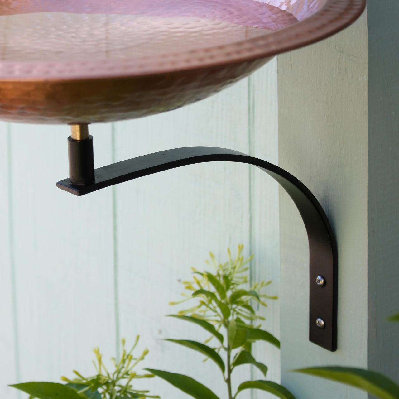 14" Solid Hammered Copper Birdbath with Wall Mount Bracket