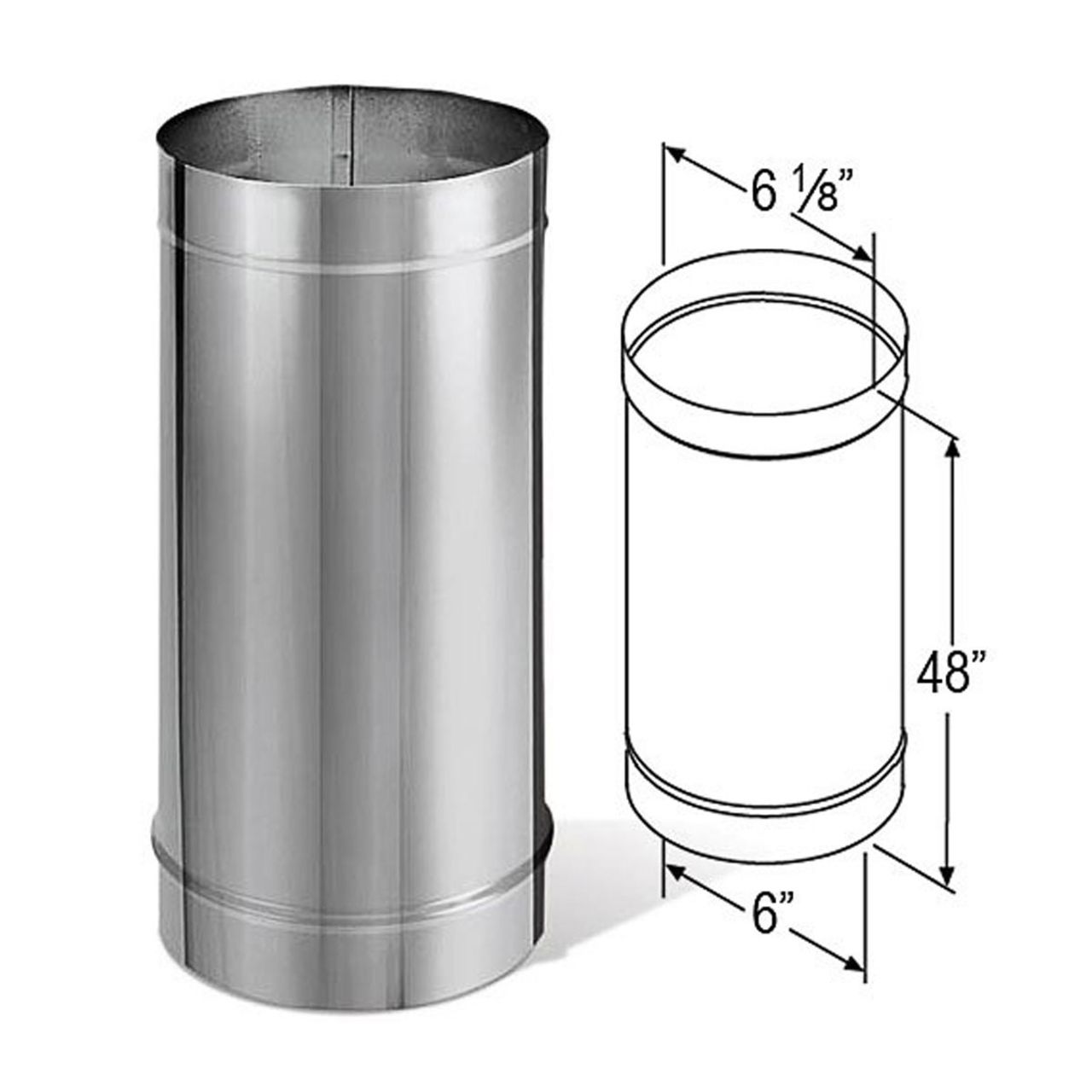 6" x 48" DuraBlack Stainless Steel Single-Wall Pipe - 6DBK-48SS