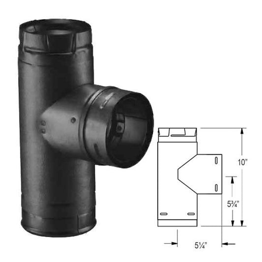 4" PelletVent Pro Black Single Tee with Clean-Out Tee Cap - 4PVP-TB1