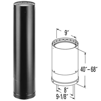 8" DVL 40" - 68" Double-Wall Telescoping Black Stove Pipe - 8DVL-68TA