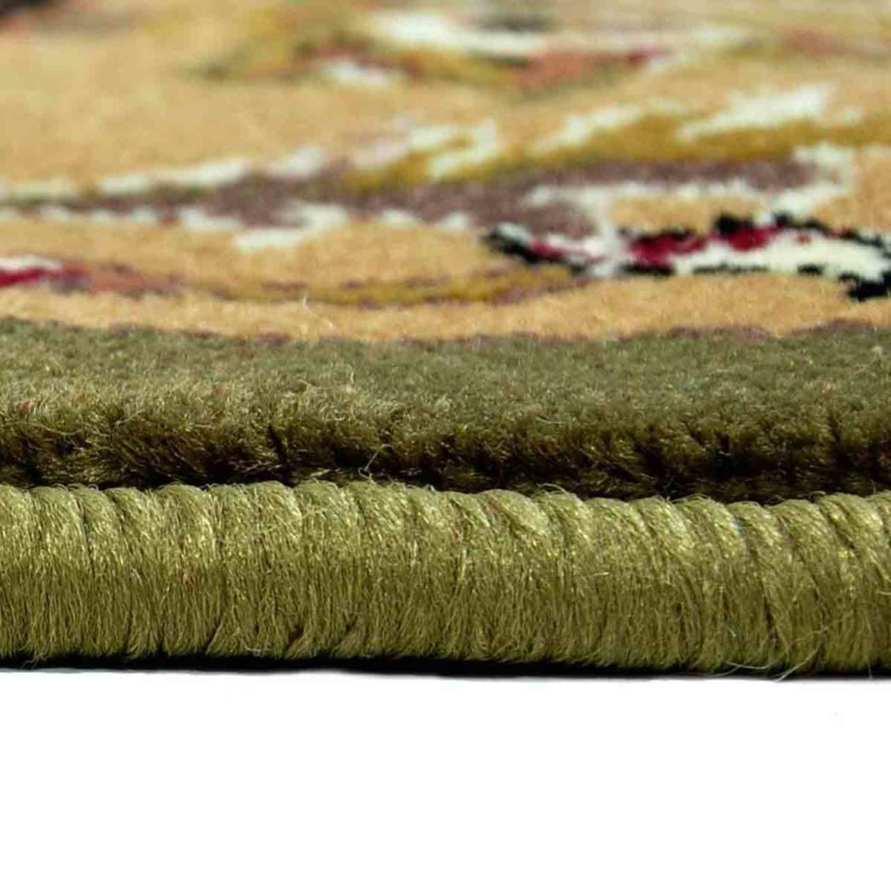 46" Half Round Green and Taupe Kashan Hearth Rug