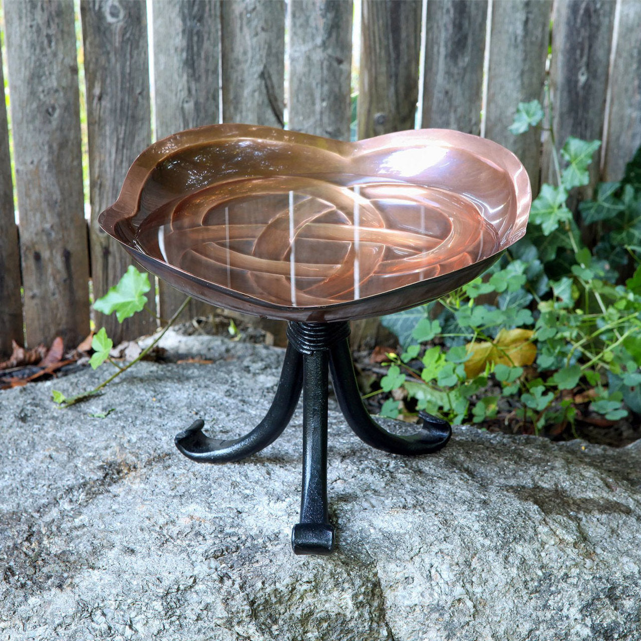 10.5" Dara Knot Copper Birdbath with Tripod Stand