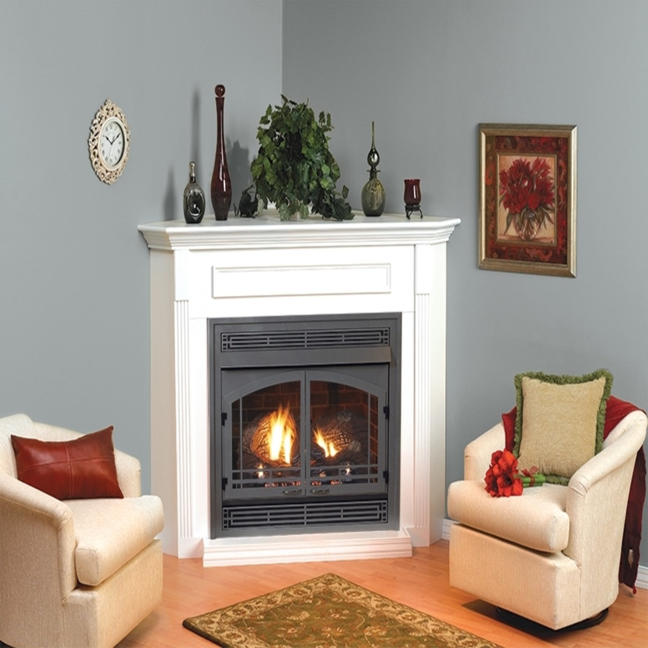 White Mountain Hearth Corner Cabinet Mantel with Base, White EMBC1SW