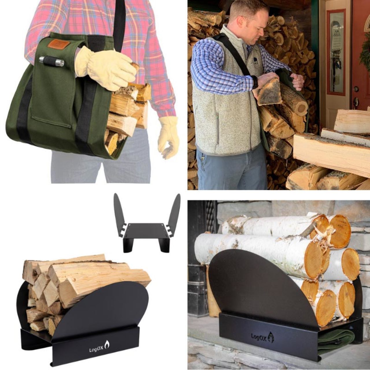 LogOx Black Hearth Bin Firewood Rack