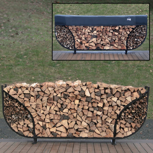 SHELTER-IT 8' Double Leaf Black Firewood Storage Rack with Kindling Storage - 1' Cover Included
