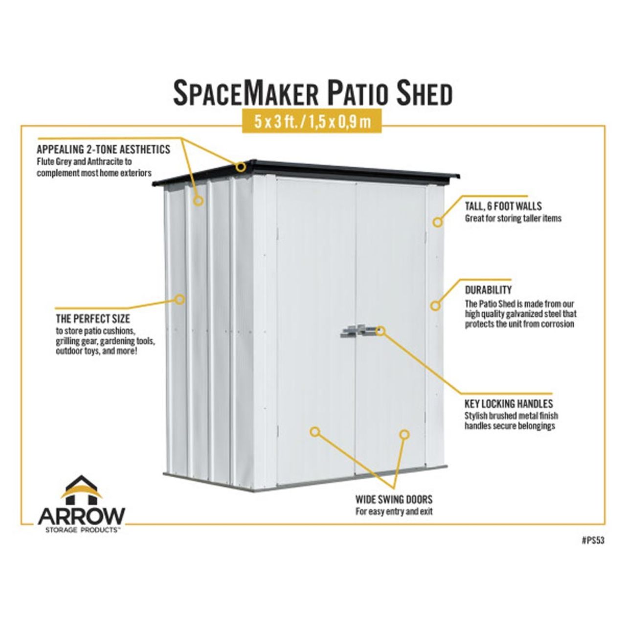 Spacemaker 5' x 3' Patio Shed - Flute Gray and Anthracite