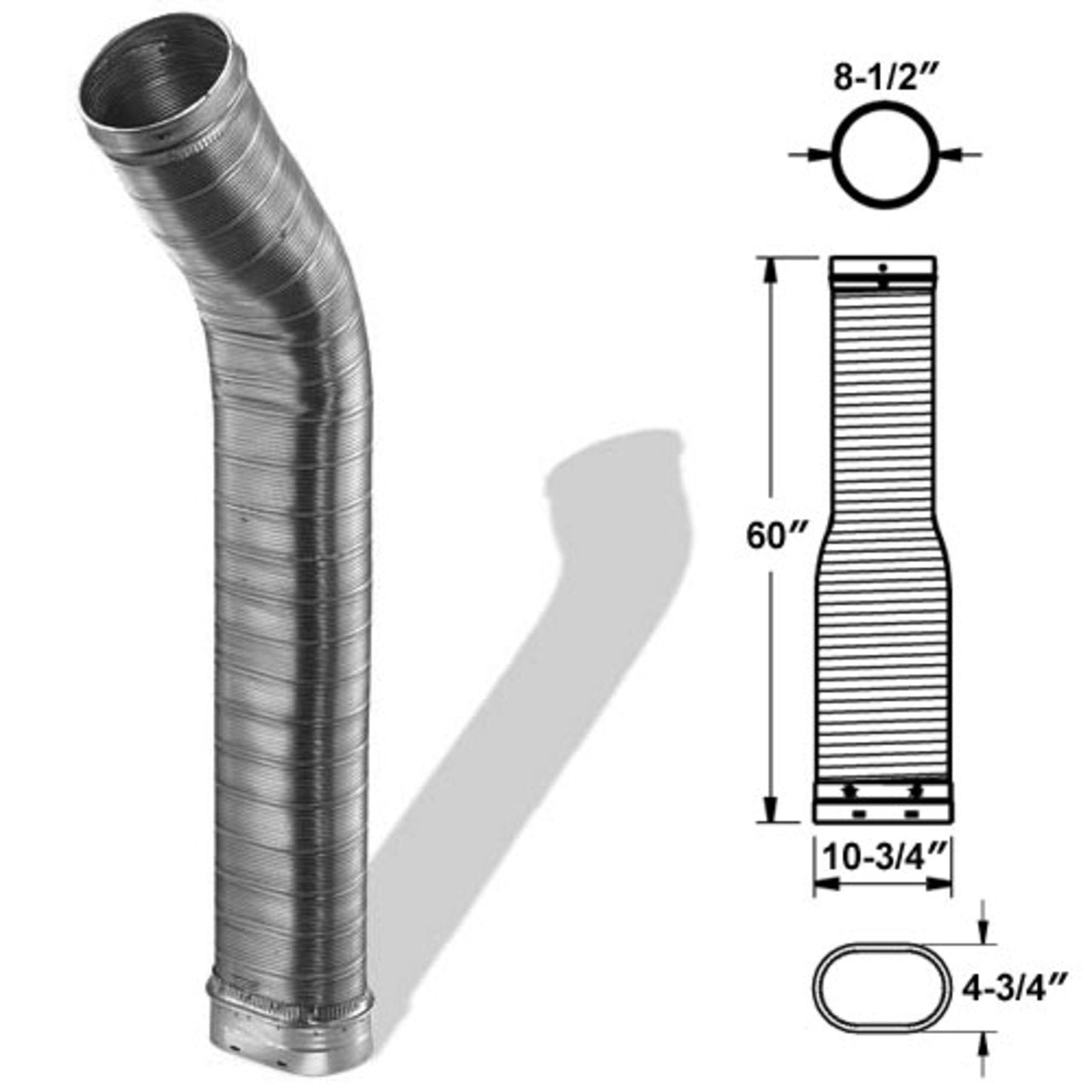 8'' x 60'' DuraLiner Oval-to-Round Flex Chimney Relining Pipe - 8DLR-60ORF
