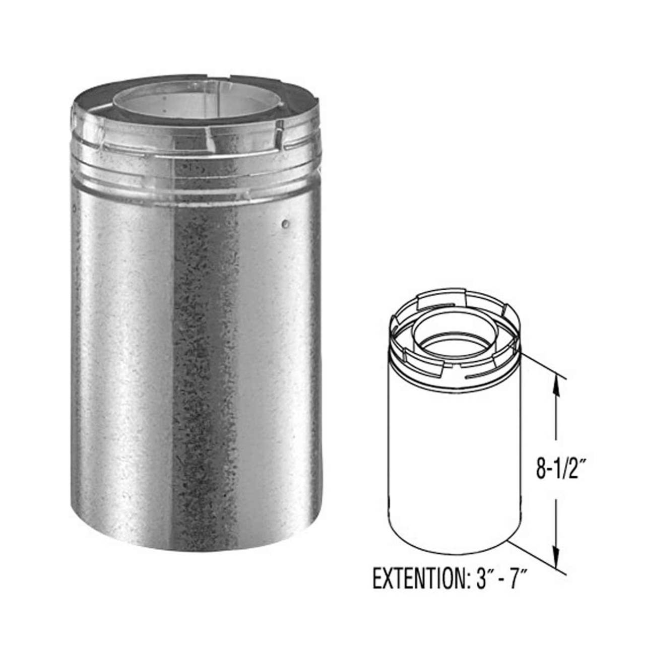4" x 6 5/8" DirectVent Pro 8 1/2" Galvanized Chimney Pipe Extension - 46DVA-08A