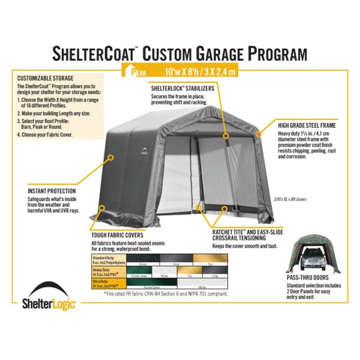 ShelterCoat 10' x  16' Garage With Peak Roof - Gray