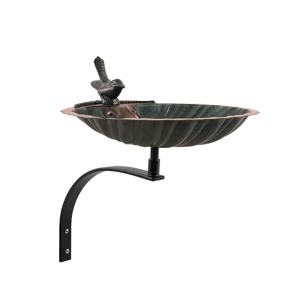11" Scallop Shell Patina Birdbath with Wall Mount Bracket