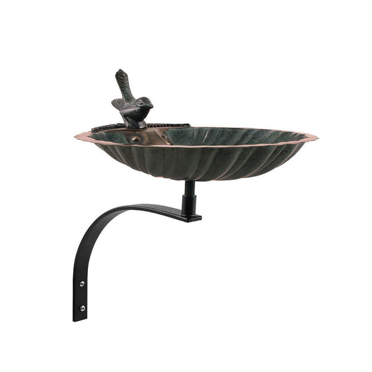 11" Scallop Shell Patina Birdbath with Wall Mount Bracket