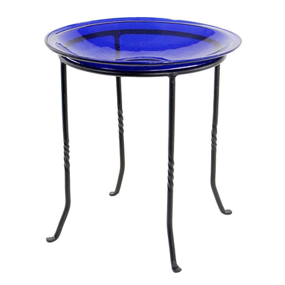 14-in. Cobalt Blue Crackle Glass Bowl Birdbath