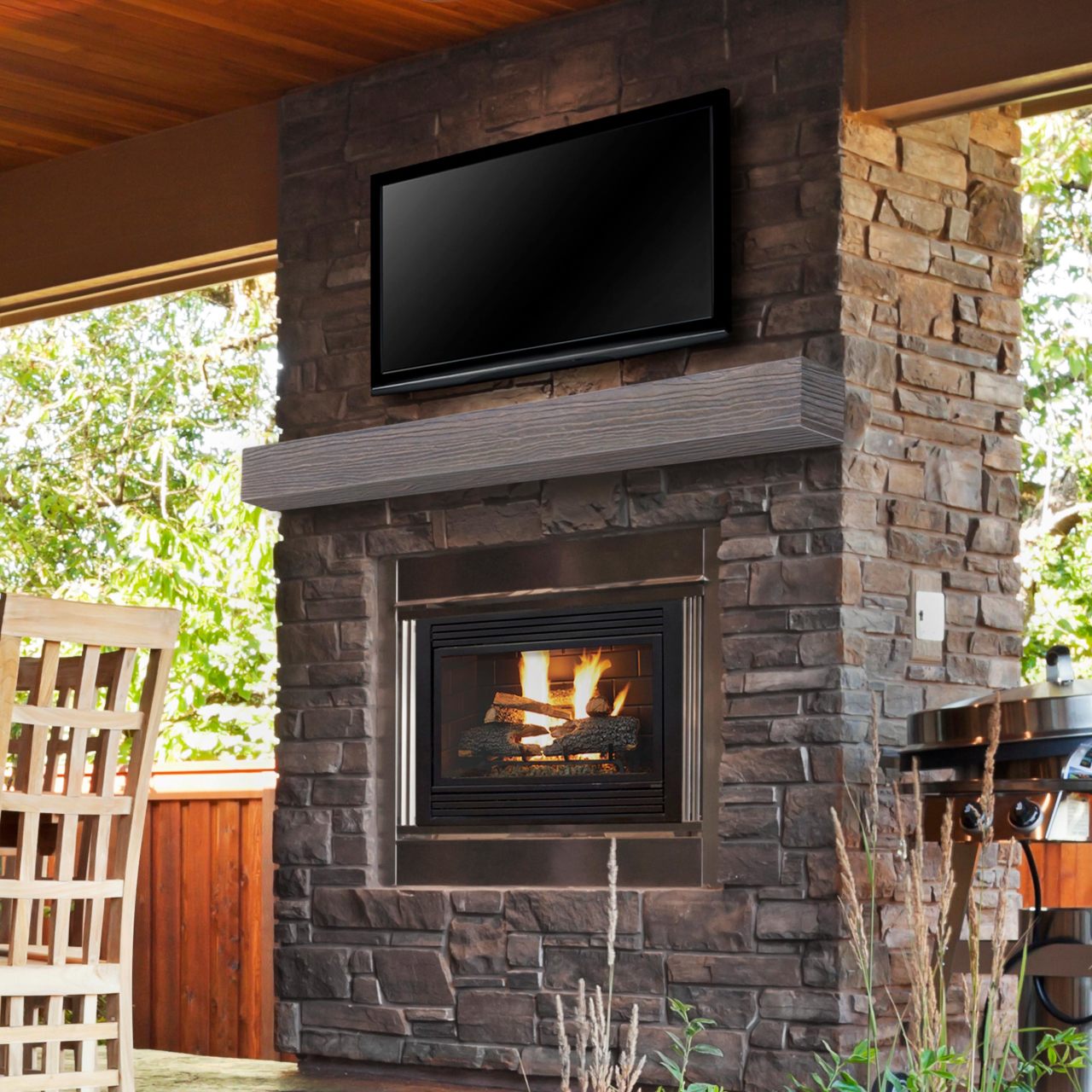 72" Zachary Non-Combustible Fireplace Shelf by Pearl Mantels - Natural Wood Look w/ Little River Finish