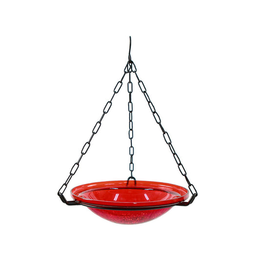 Crackle Glass Hanging Birdbath- Red